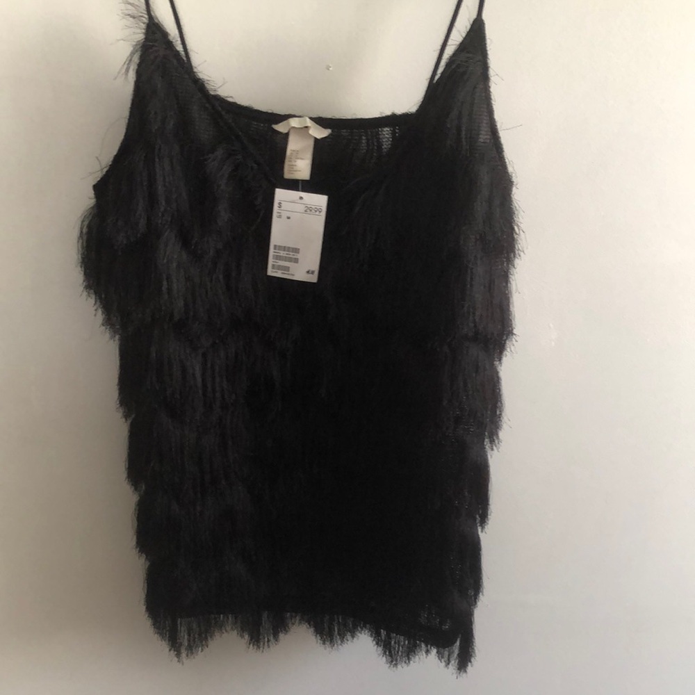 H M  Black Fringe Tank Top